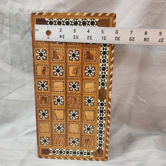 Vintage Small Marquetry Mosaic wood Inlaid Backgammon Board - Picture 5 of 9